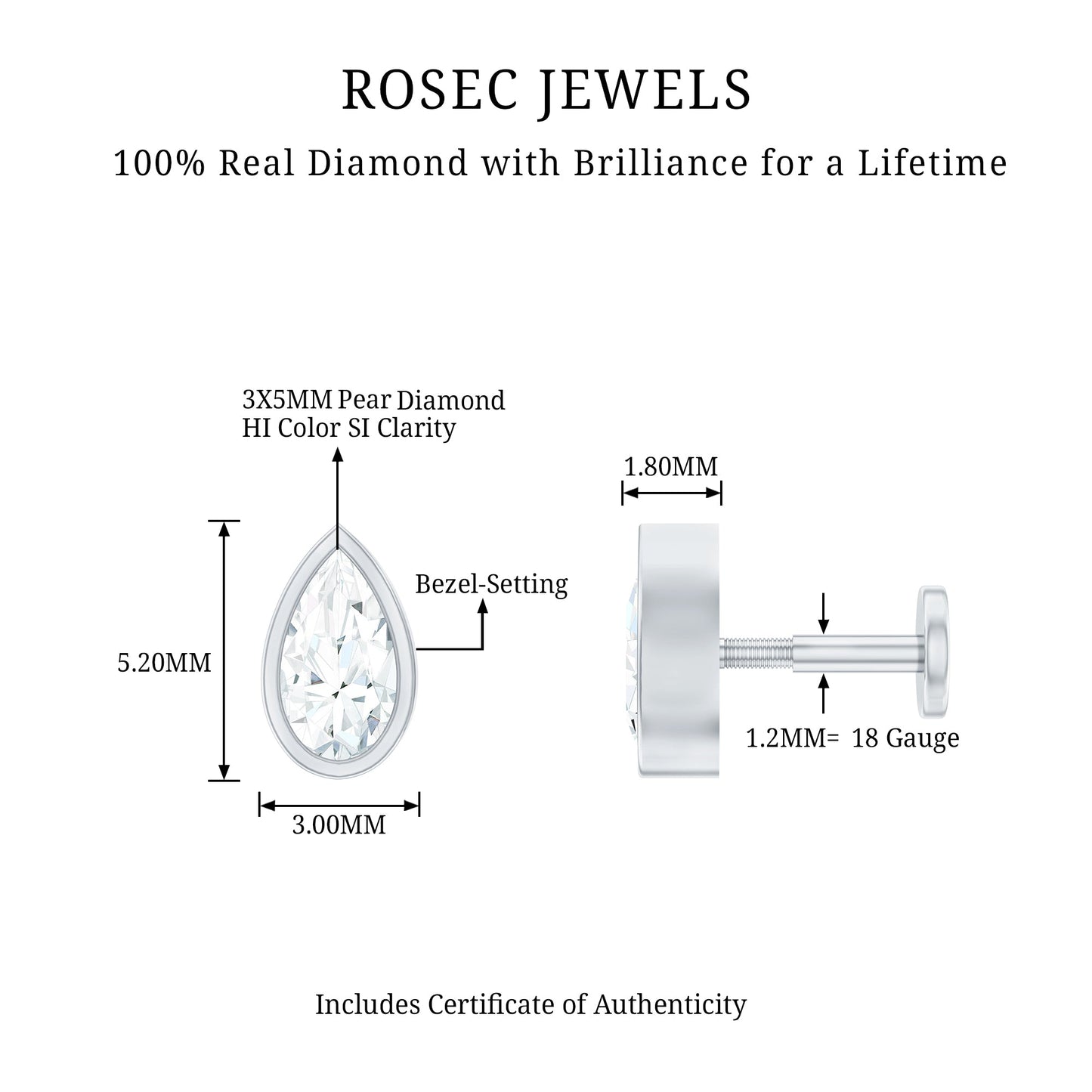 Pear Shape Diamond Solitaire Cartilage Earring