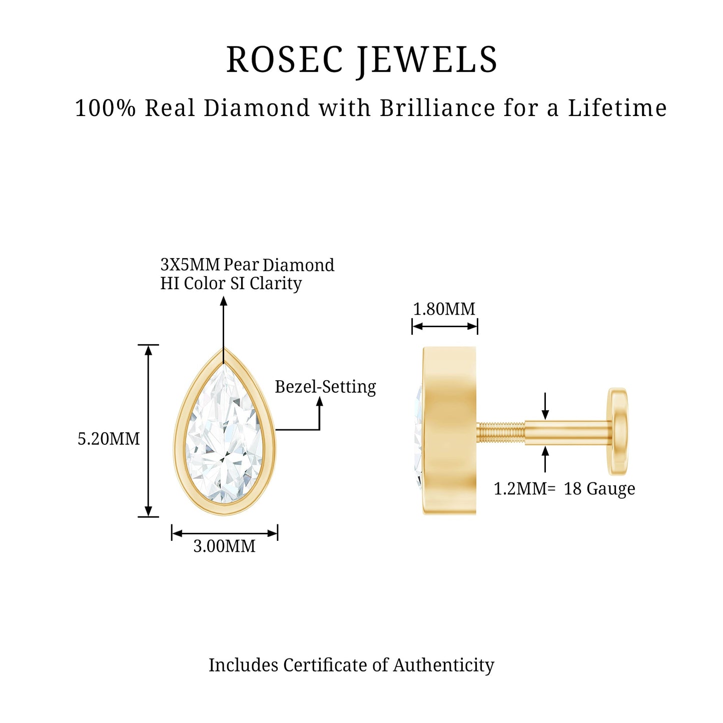 Pear Shape Diamond Solitaire Cartilage Earring