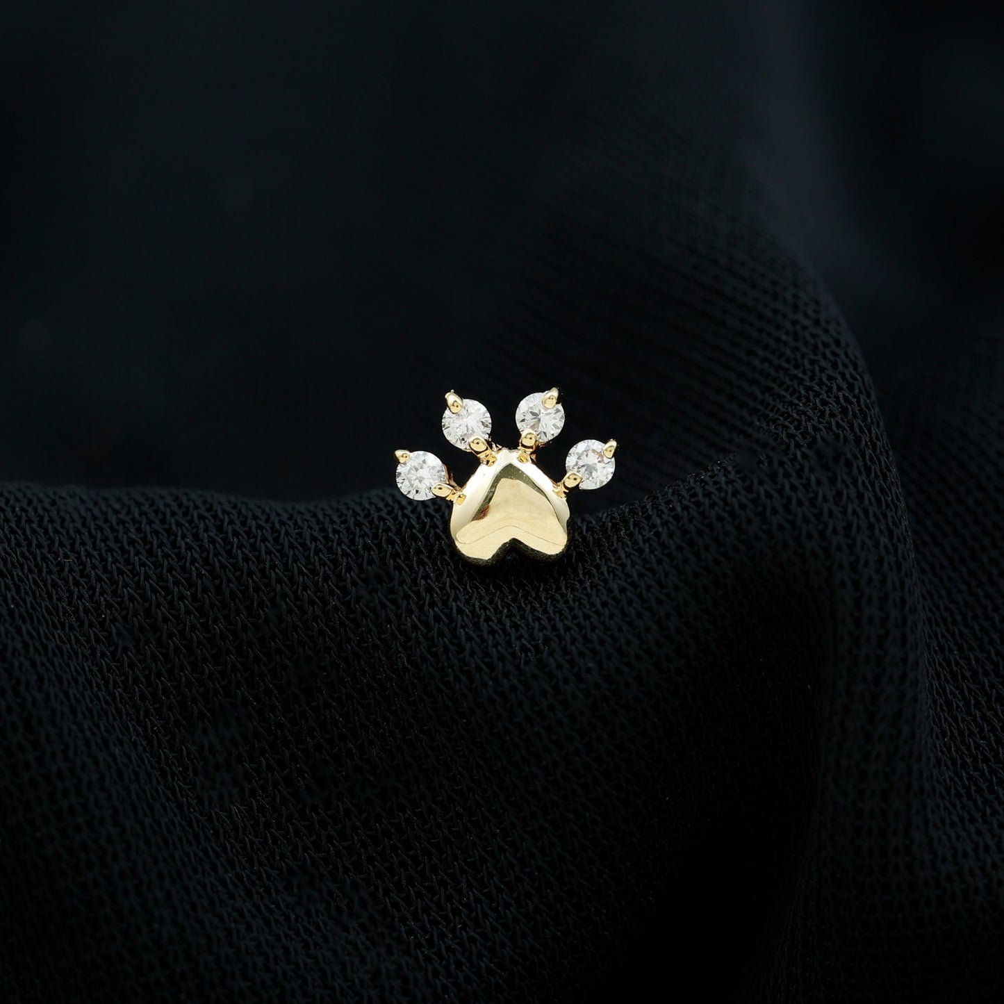 Diamond and Heart Dog Paw Print Cartilage Earring