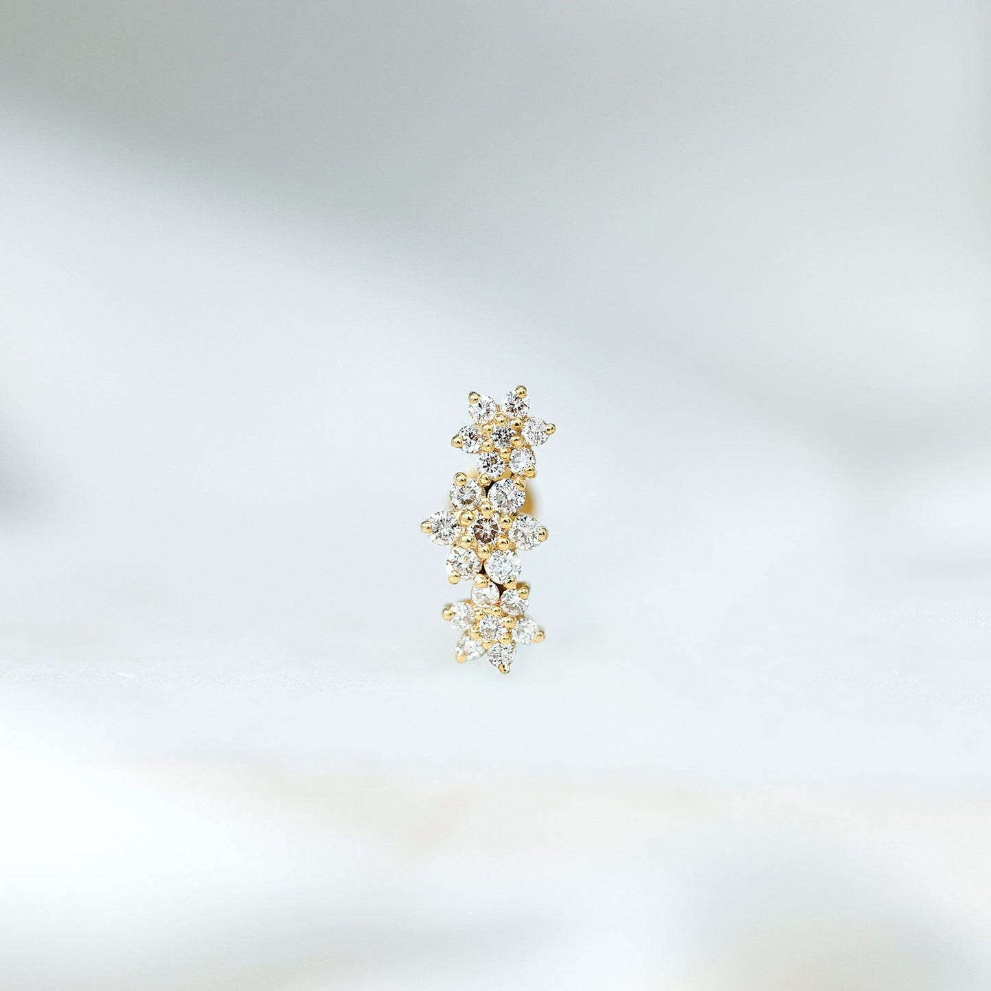 Diamond Three Flower Crawler Earring for Helix Piercing