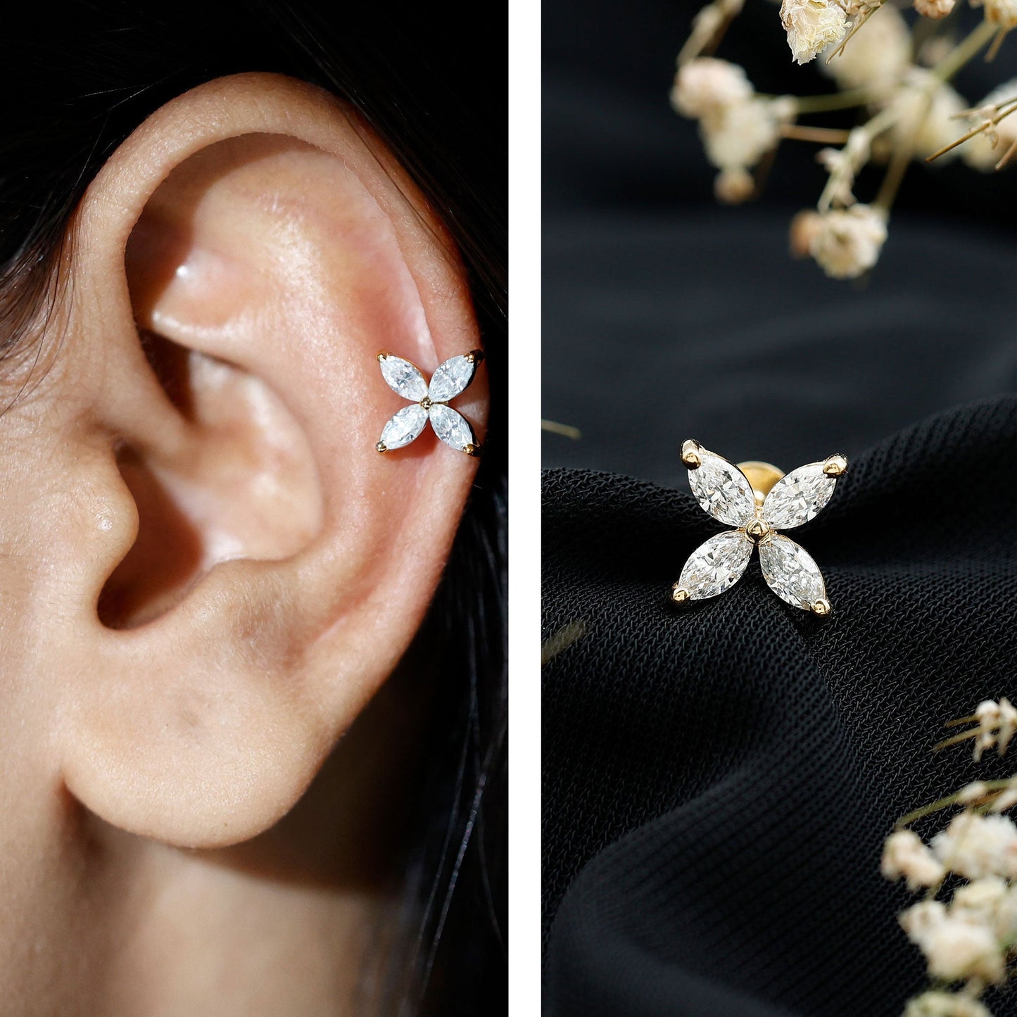 Marquise Four Petal Flower Cartilage Earring