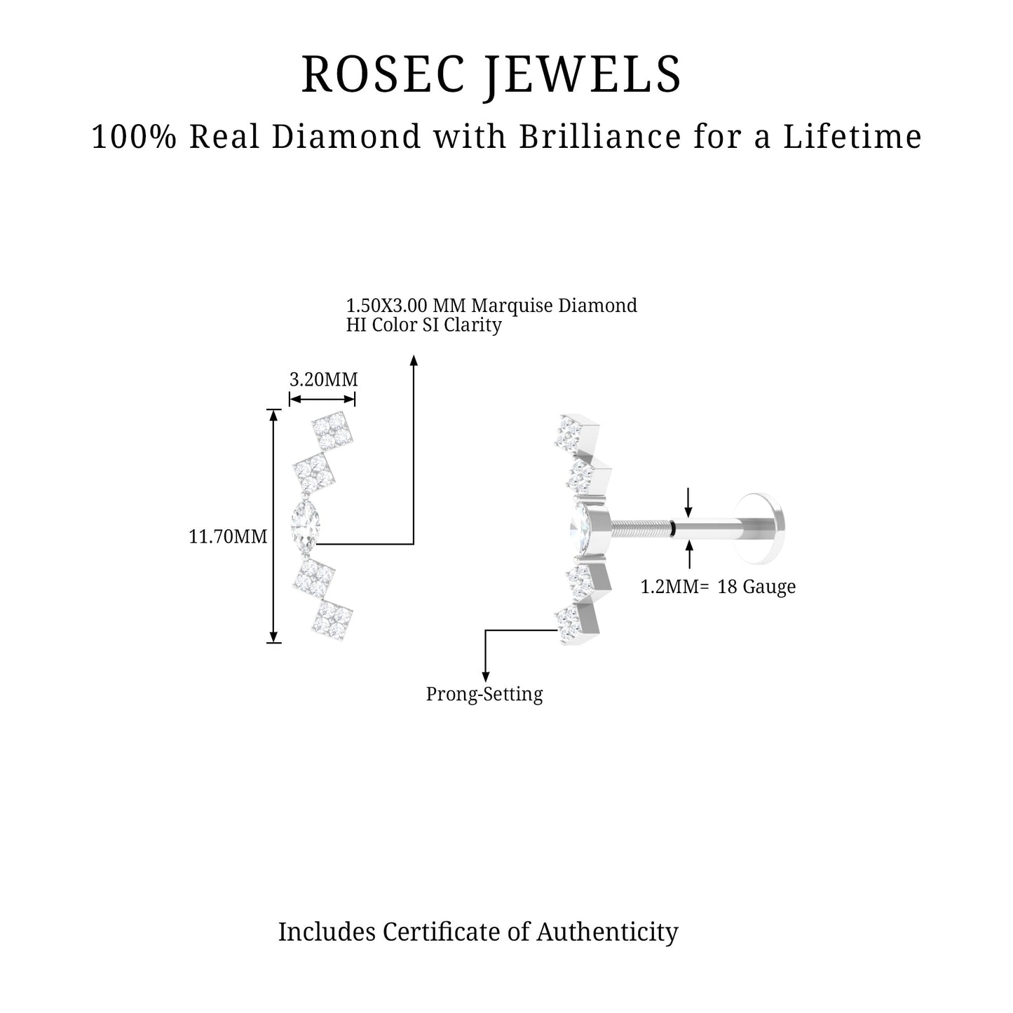 Elegant Diamond Ear Crawler Earring for Helix Piercing