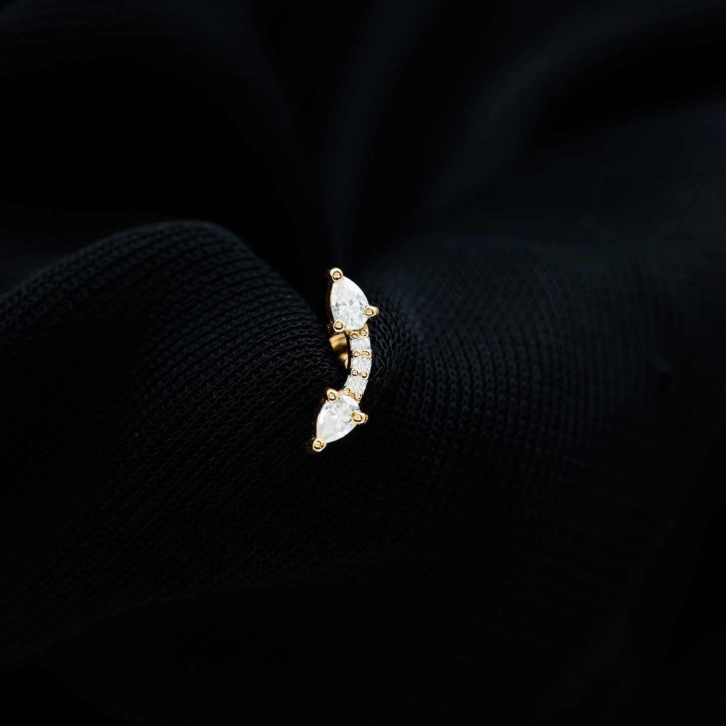 Pear Shape Diamond Curved Helix Earring