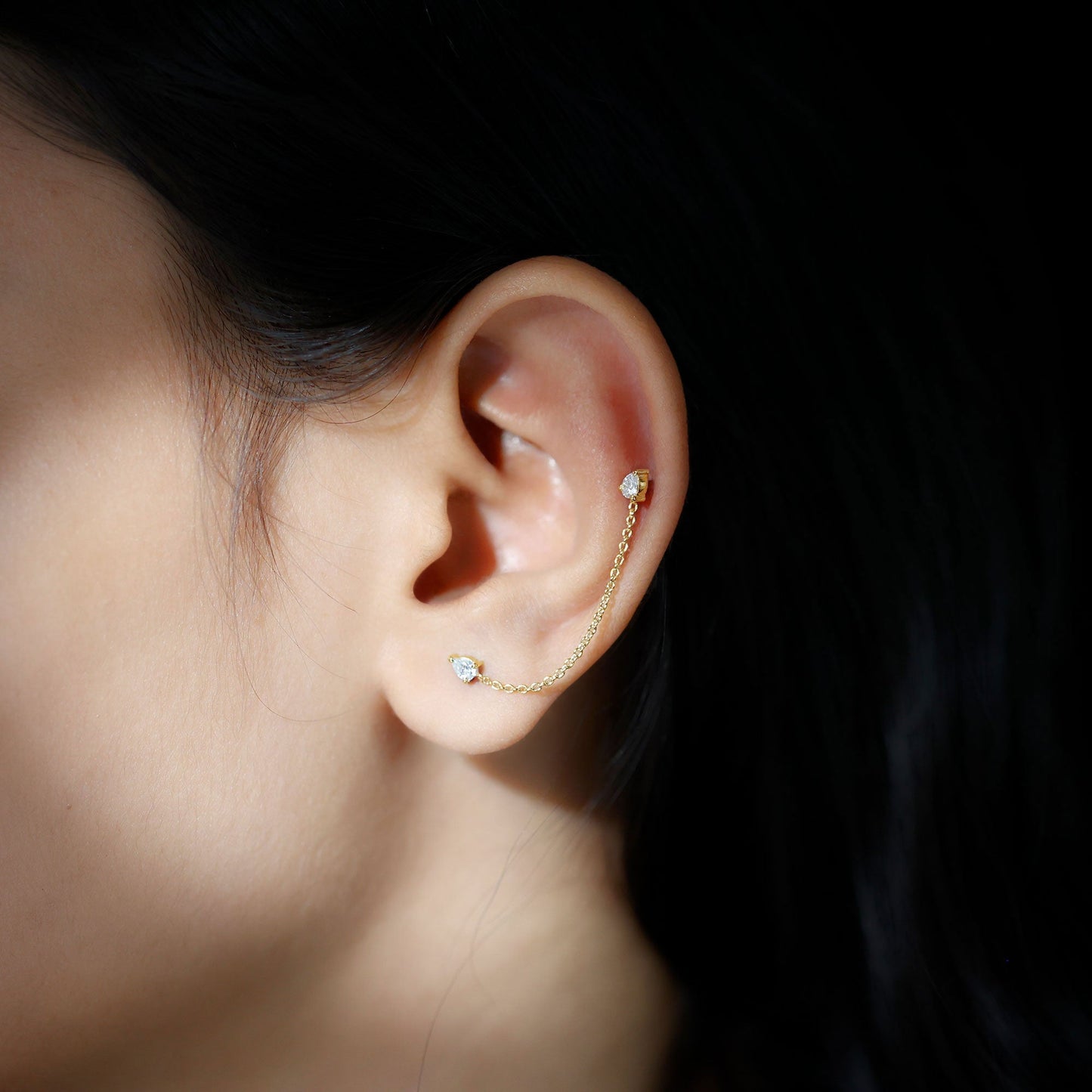 Pear Shape Diamond Chain Double Piercing Earring