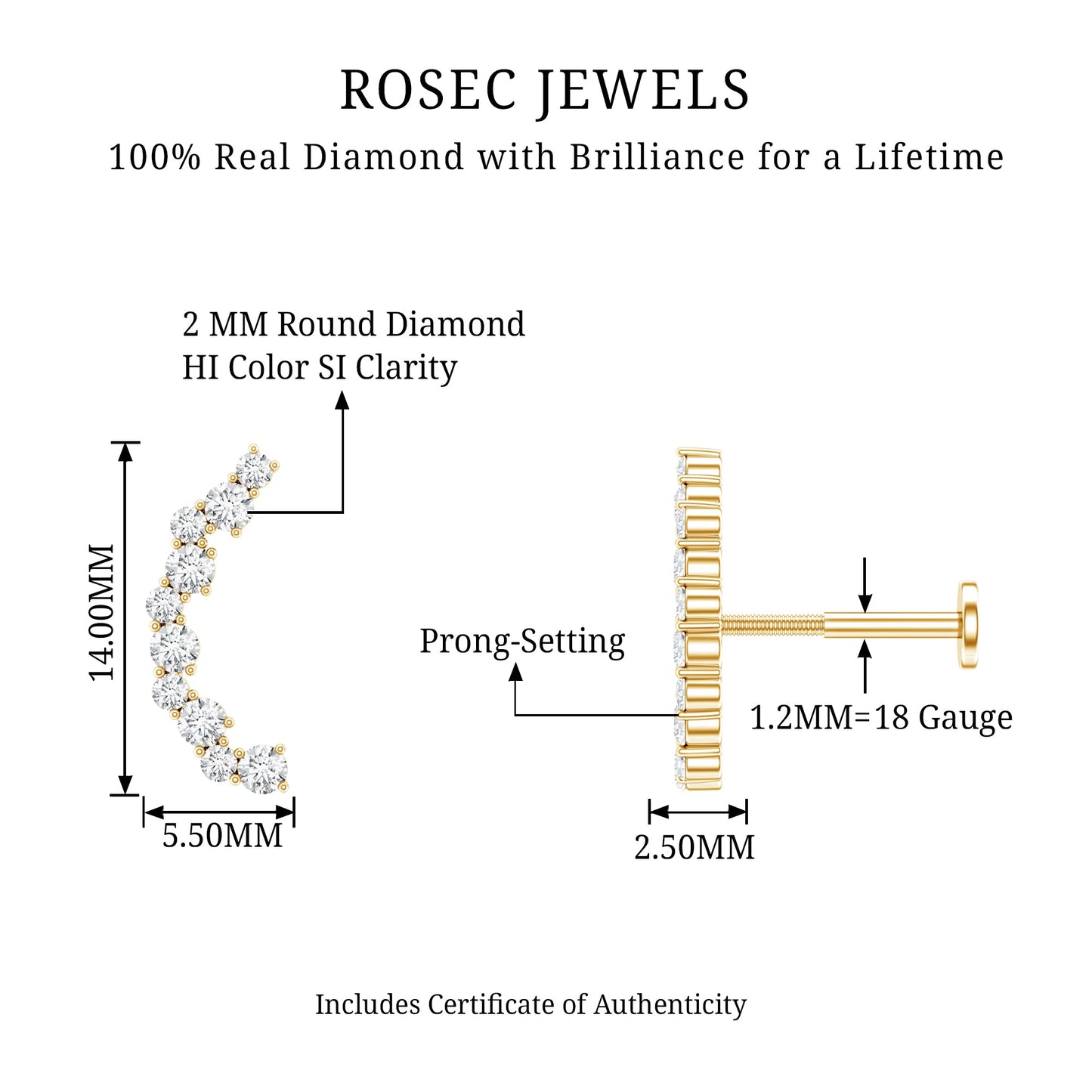 Certified Diamond Curved Crawler Earring for Women