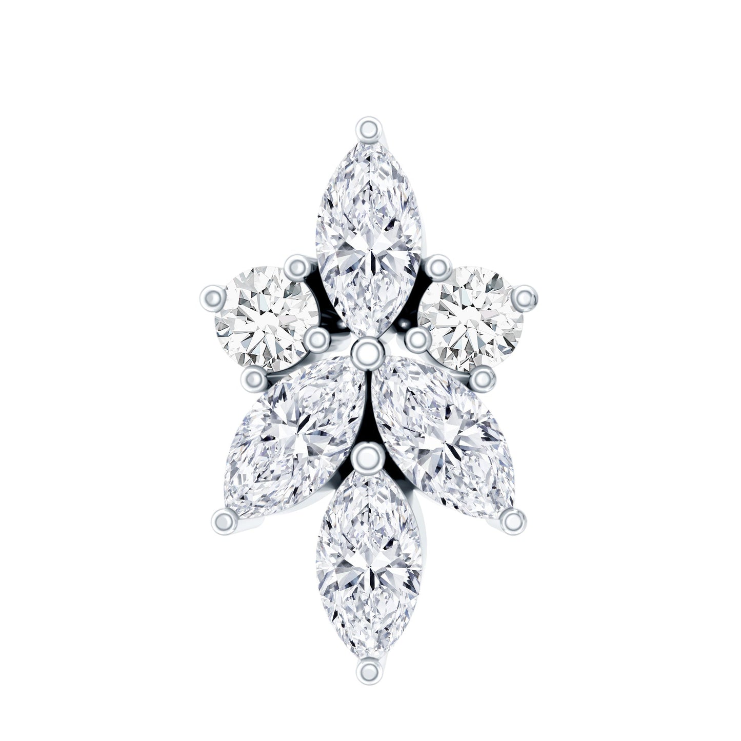 Marquise Diamond Cluster Flower Earring with Flat Back