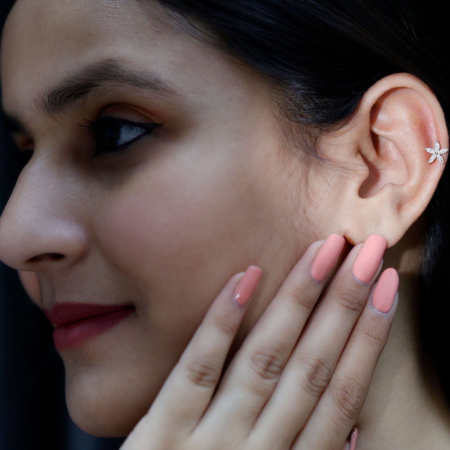 Marquise Diamond Floral Upper Lobe Earring