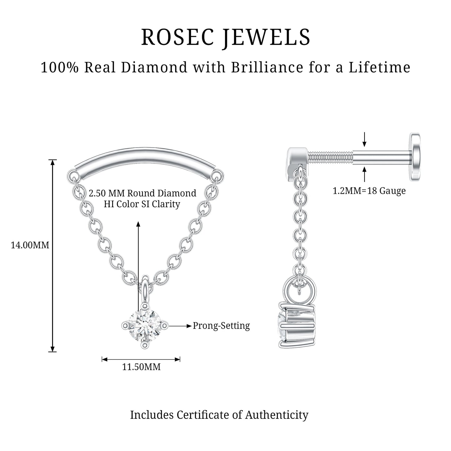 Single Diamond Hidden Helix Earring with Chain