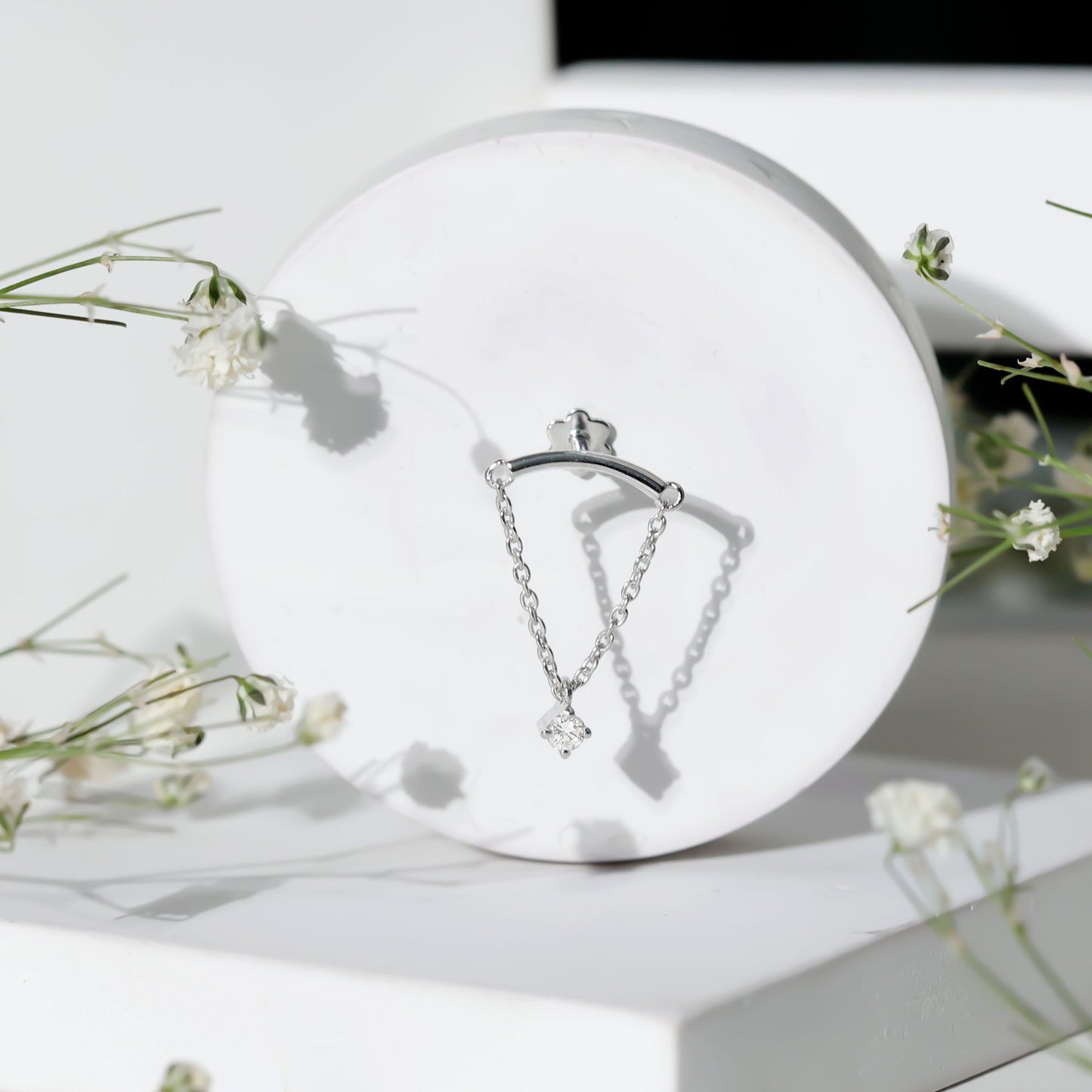 Single Diamond Hidden Helix Earring with Chain