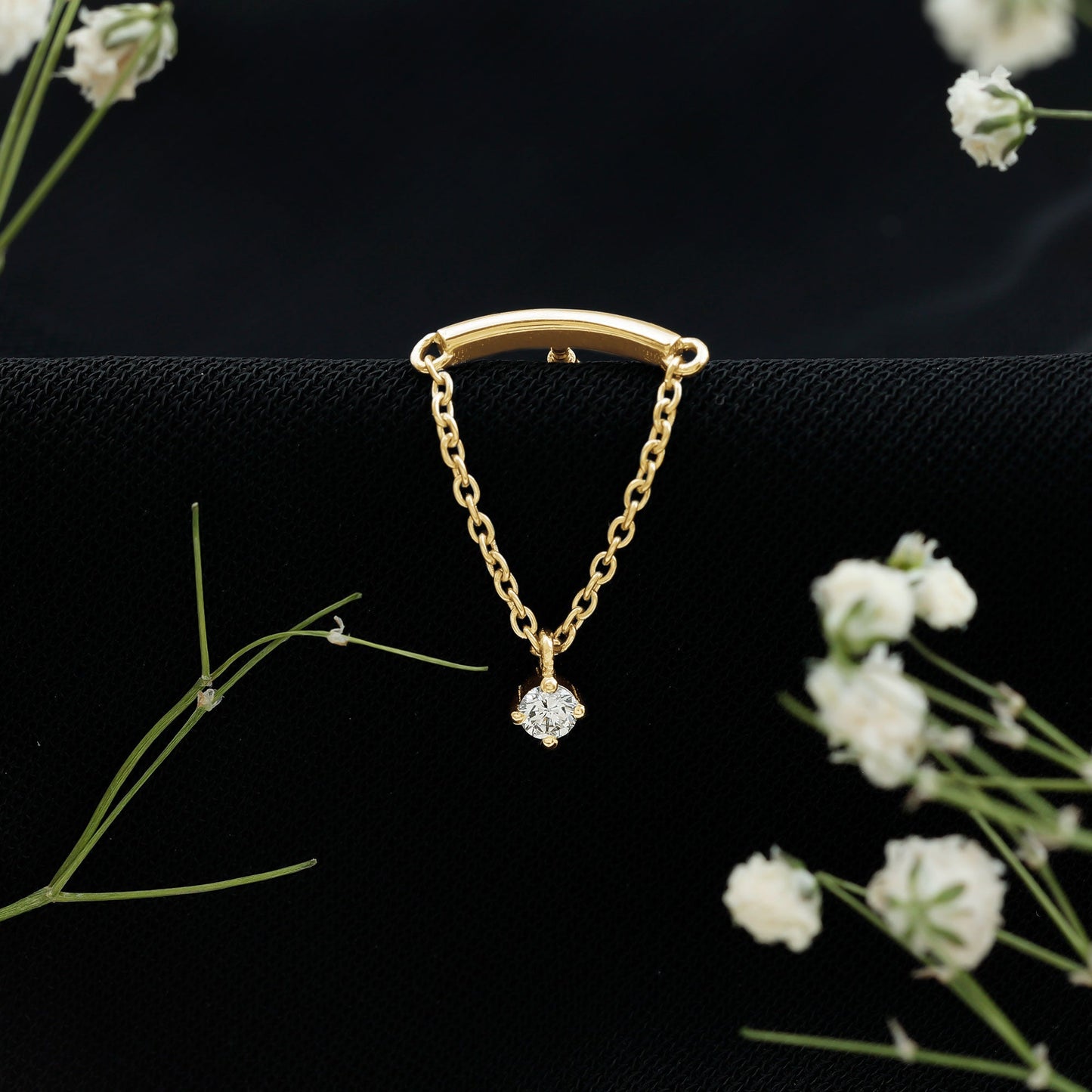 Single Diamond Hidden Helix Earring with Chain