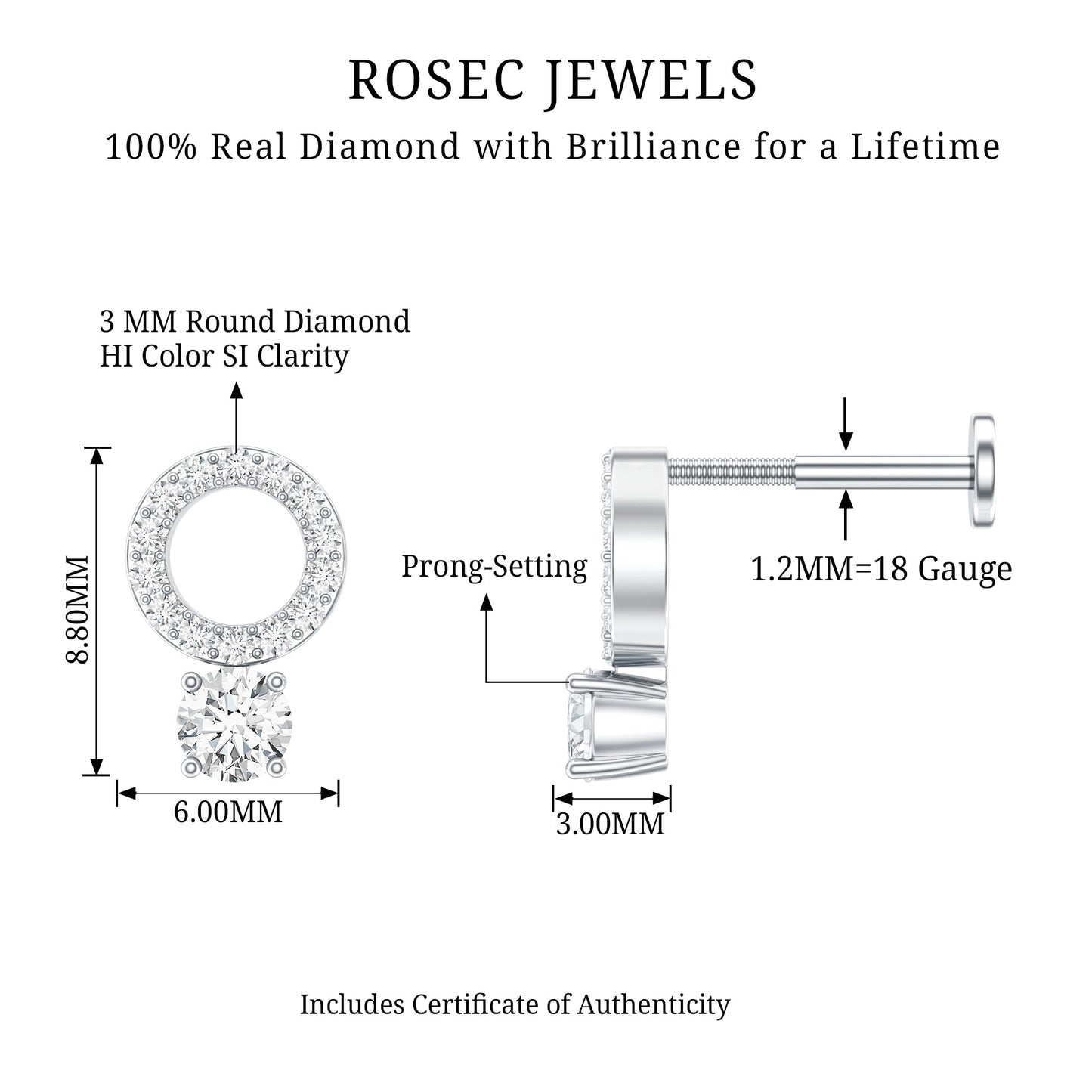 Minimalist Diamond Open Circle Helix Earring