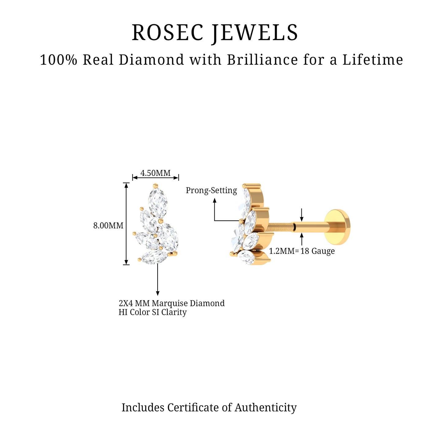 Nature Inspired Marquise Diamond Cluster Earring for Helix