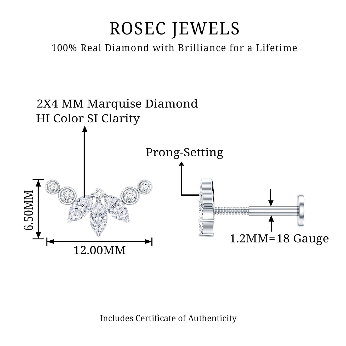 Marquise Diamond Crawler Earring for Cartilage Piercing