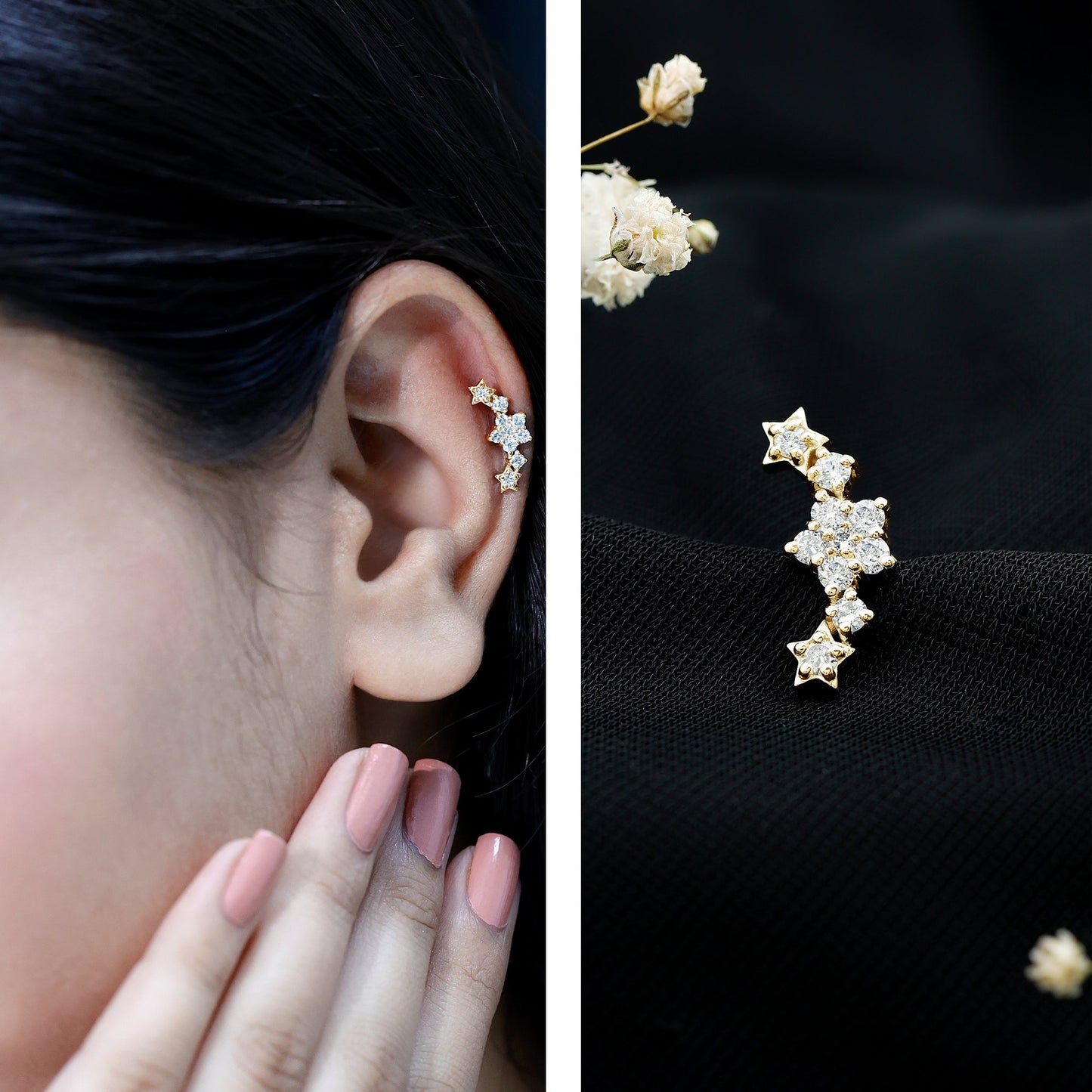 Brilliant Cut Diamond Star Ear Crawler Earring