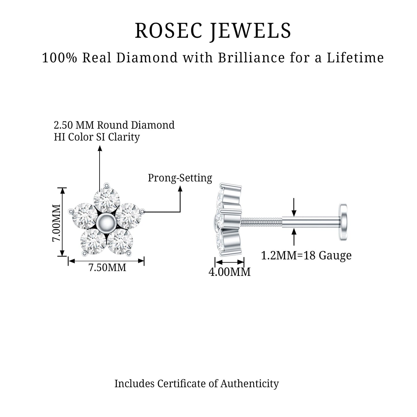 Nature Inspired Diamond Flower Earring for Tragus Piercing