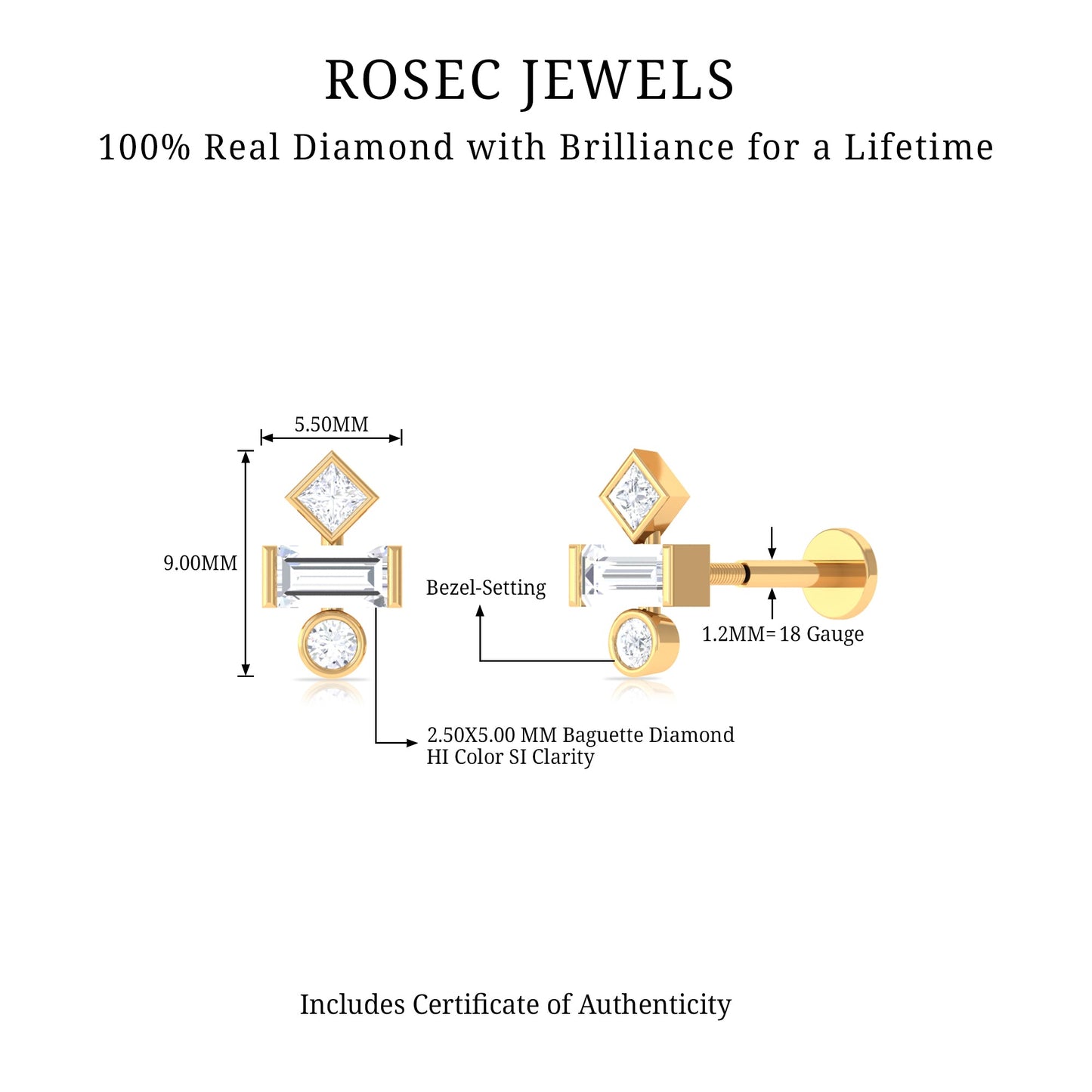 Three Multi Shape Diamond Helix Piercing Earring
