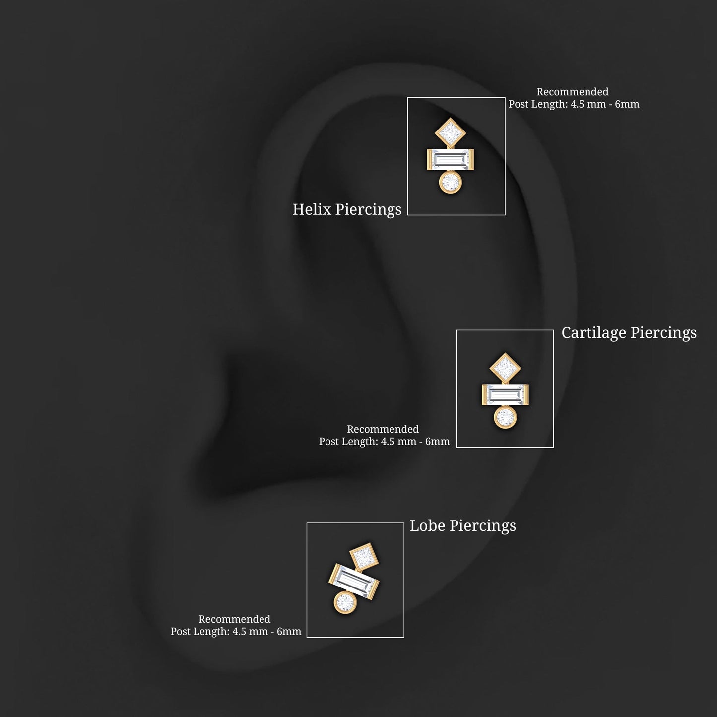 Three Multi Shape Diamond Helix Piercing Earring