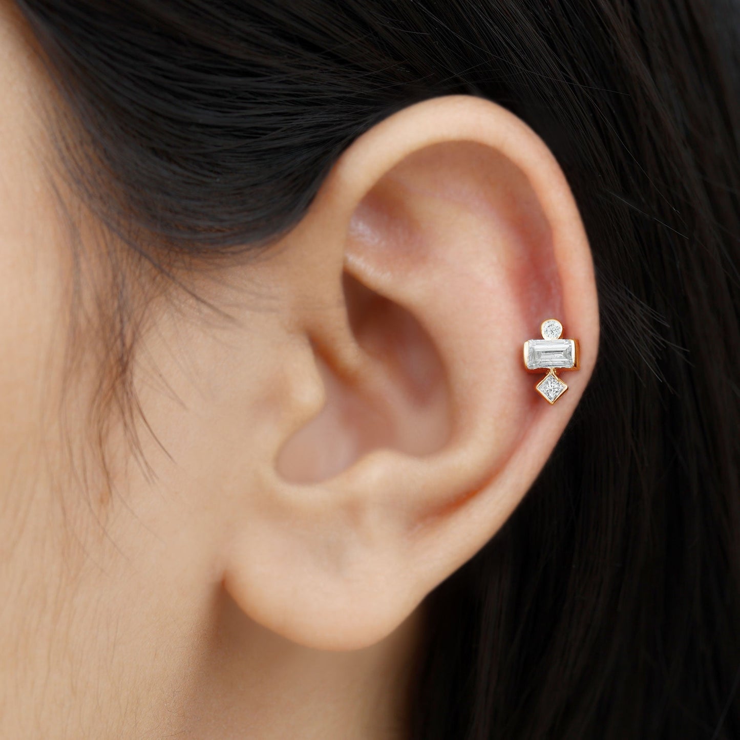 Three Multi Shape Diamond Helix Piercing Earring