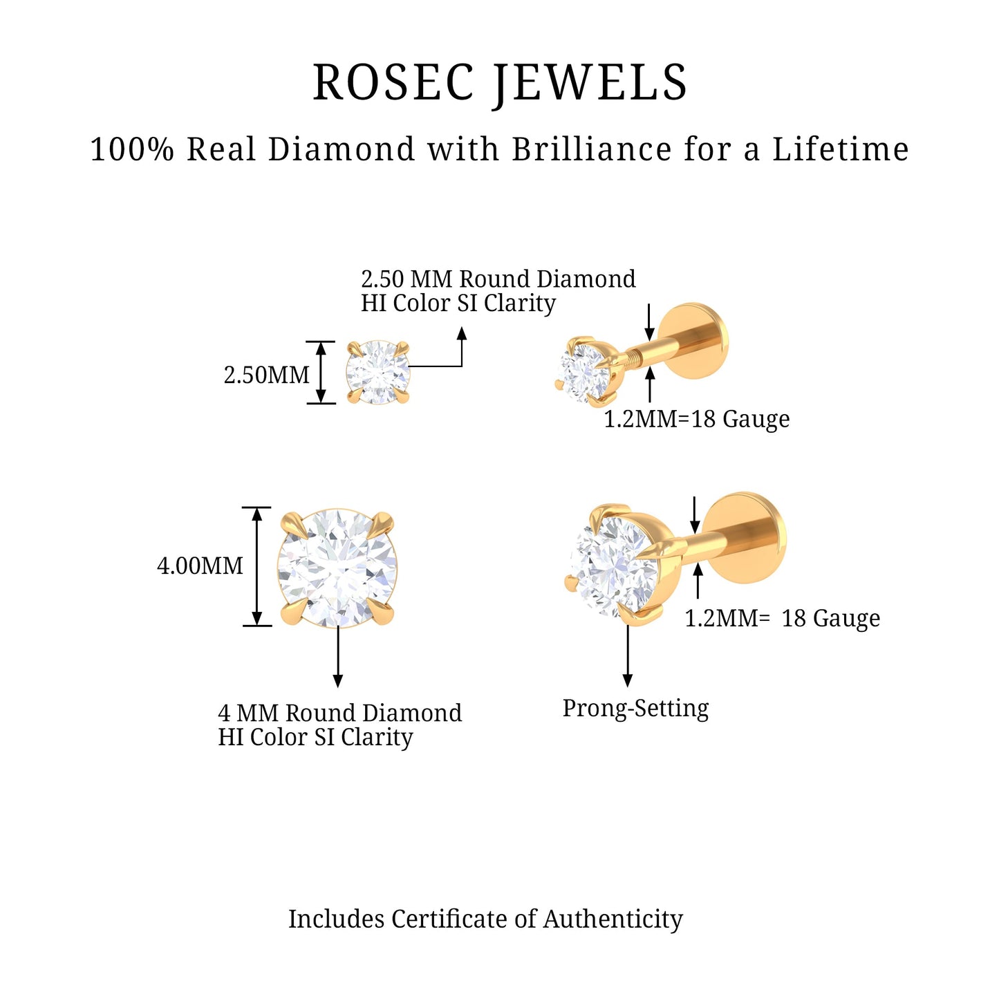Brilliant Cut Diamond Solitaire Earring Set for Helix Piercing