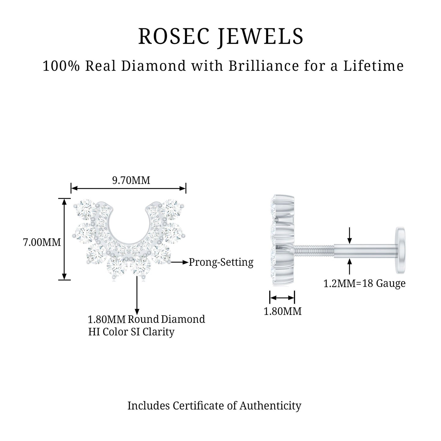 Real Diamond Horseshoe Earring for Helix Piercing