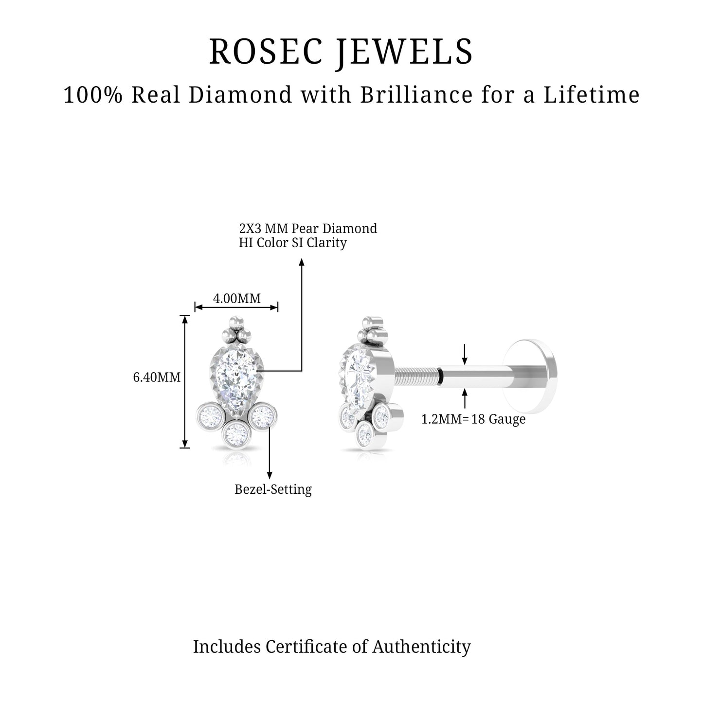Minimal Diamond Tragus Earring in Beaded Bezel Setting