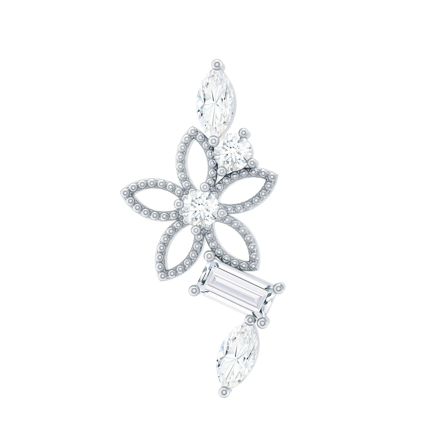 Real Diamond Flower Crawler Earring for Helix Piercing