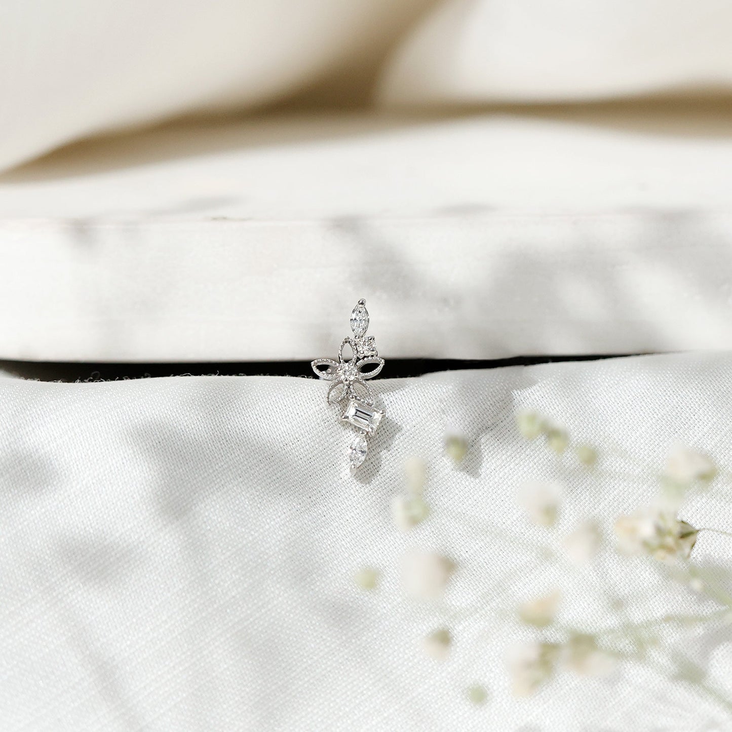 Real Diamond Flower Crawler Earring for Helix Piercing