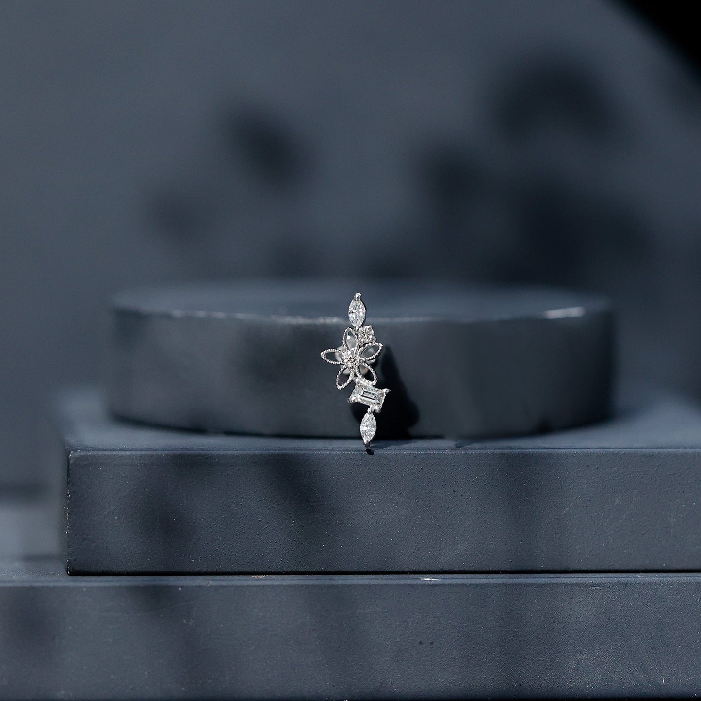 Real Diamond Flower Crawler Earring for Helix Piercing