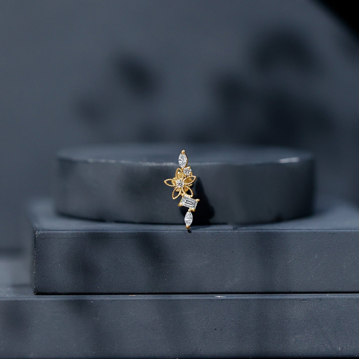 Real Diamond Flower Crawler Earring for Helix Piercing