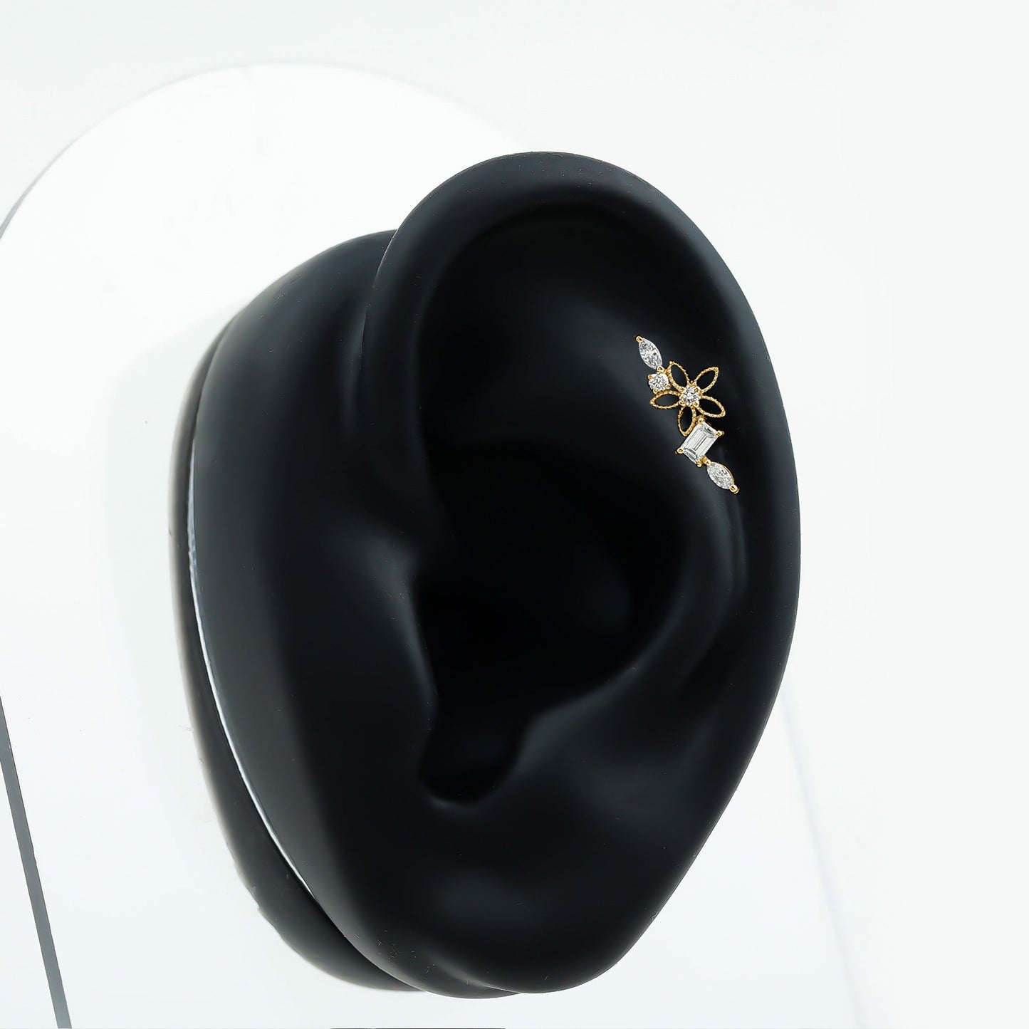 Real Diamond Flower Crawler Earring for Helix Piercing