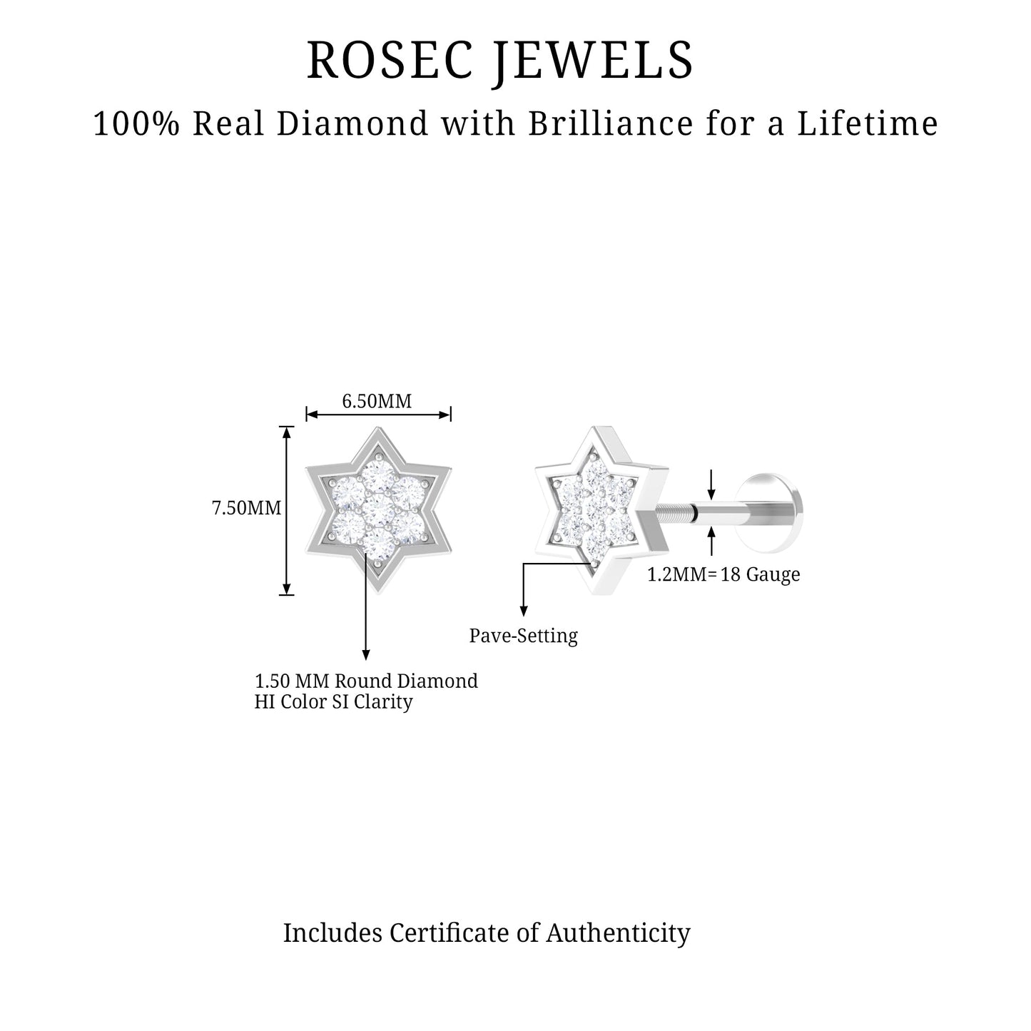 Certified Diamond Star Earring for Helix Piercing