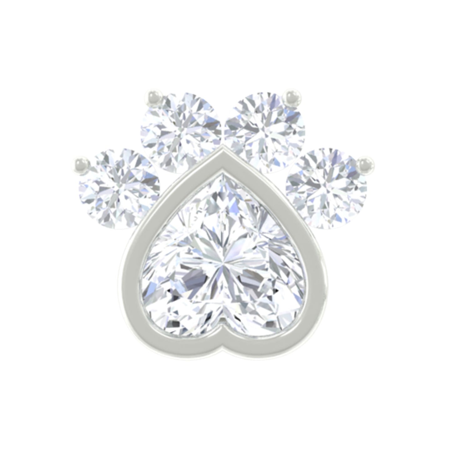 Heart Shape Diamond Dog Paw Print Earring