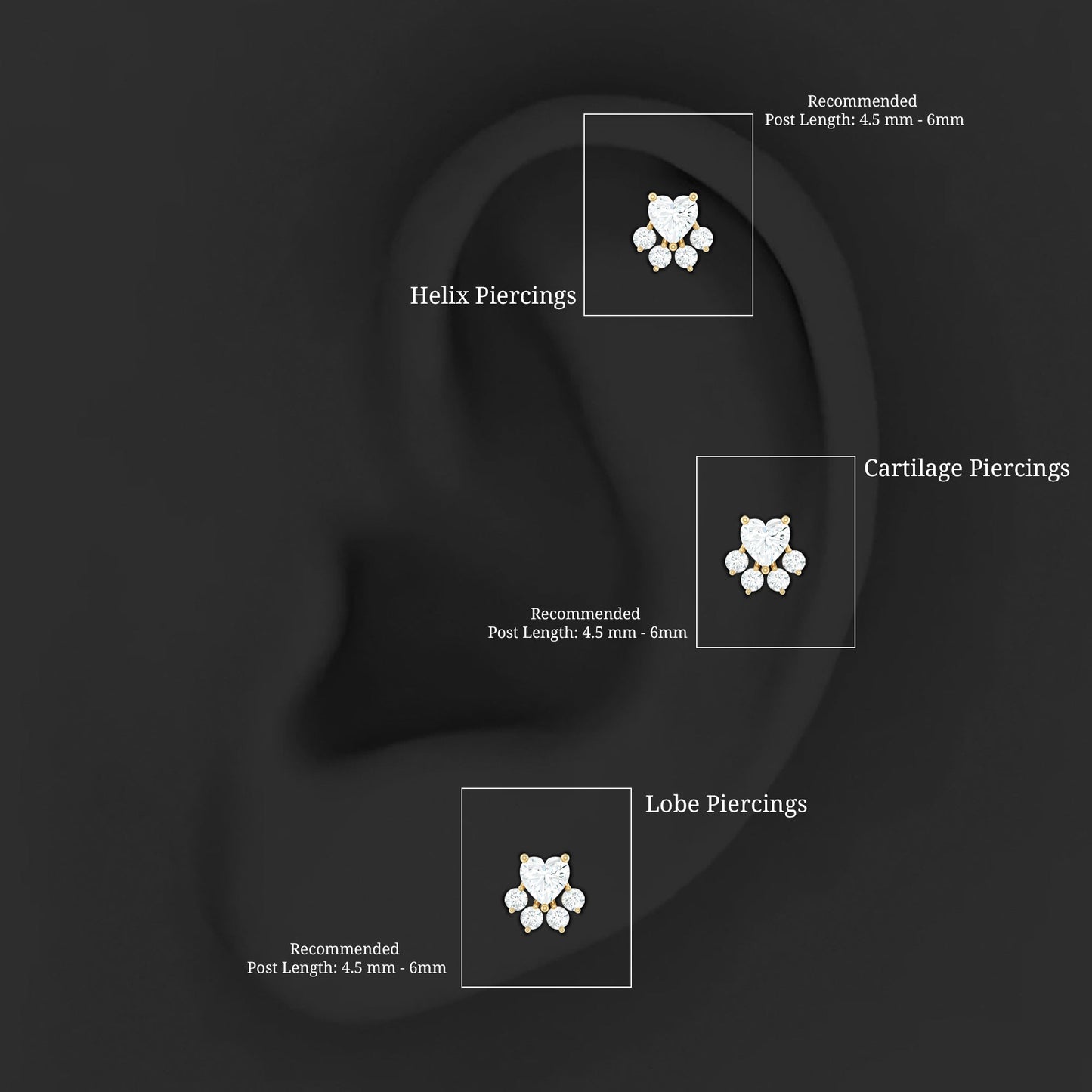 Heart Shape Diamond Dog Paw Earring for Helix Piercing