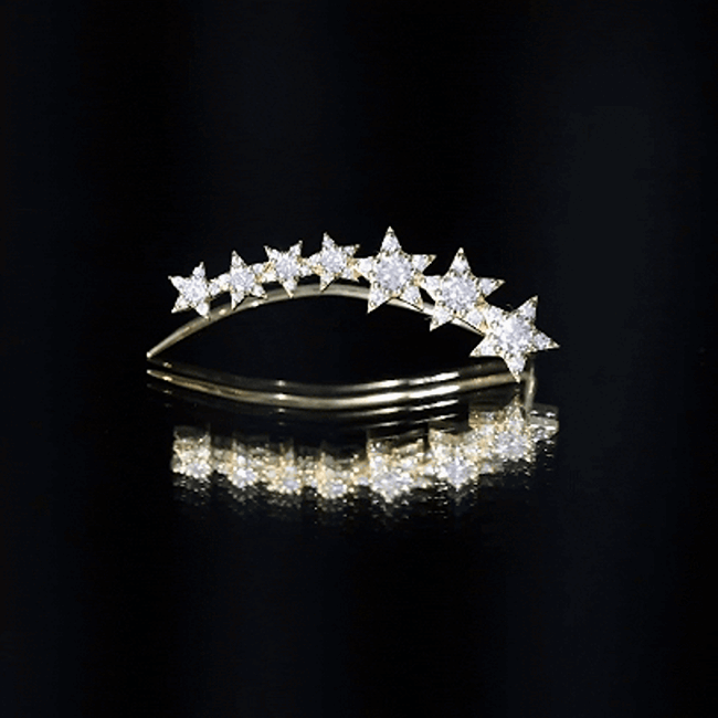 Certified Diamond Star Ear Cuff Earring for Helix Piercing