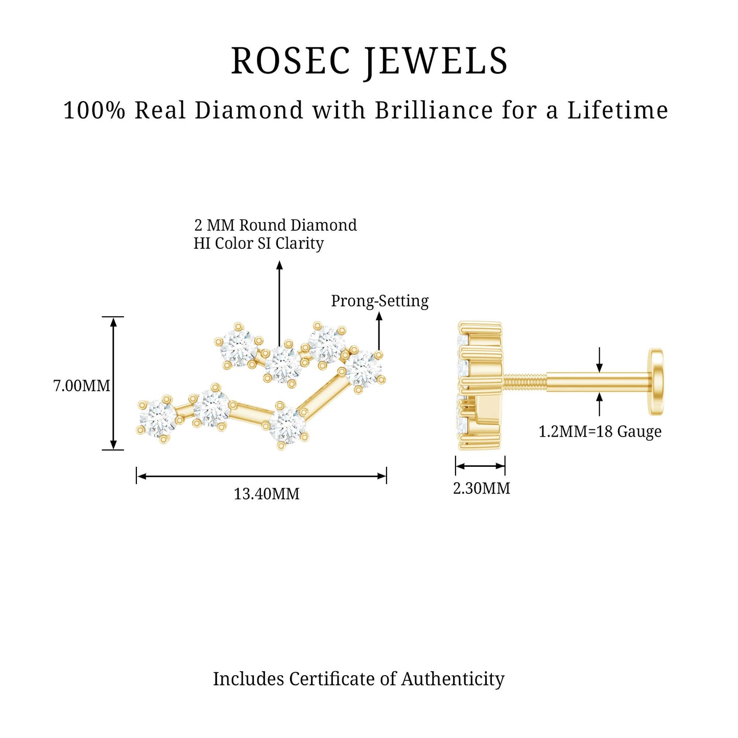 Round Diamond Gemini Zodiac Cartilage Earring