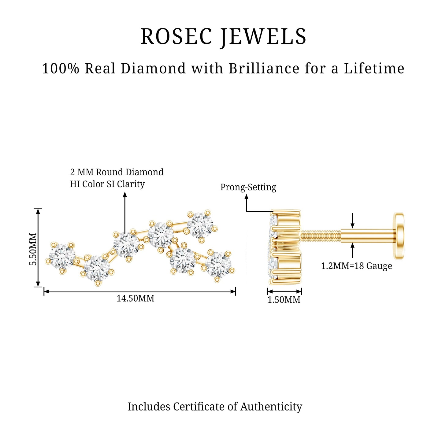 Diamond Virgo Constellation Earring for Cartilage Piercing