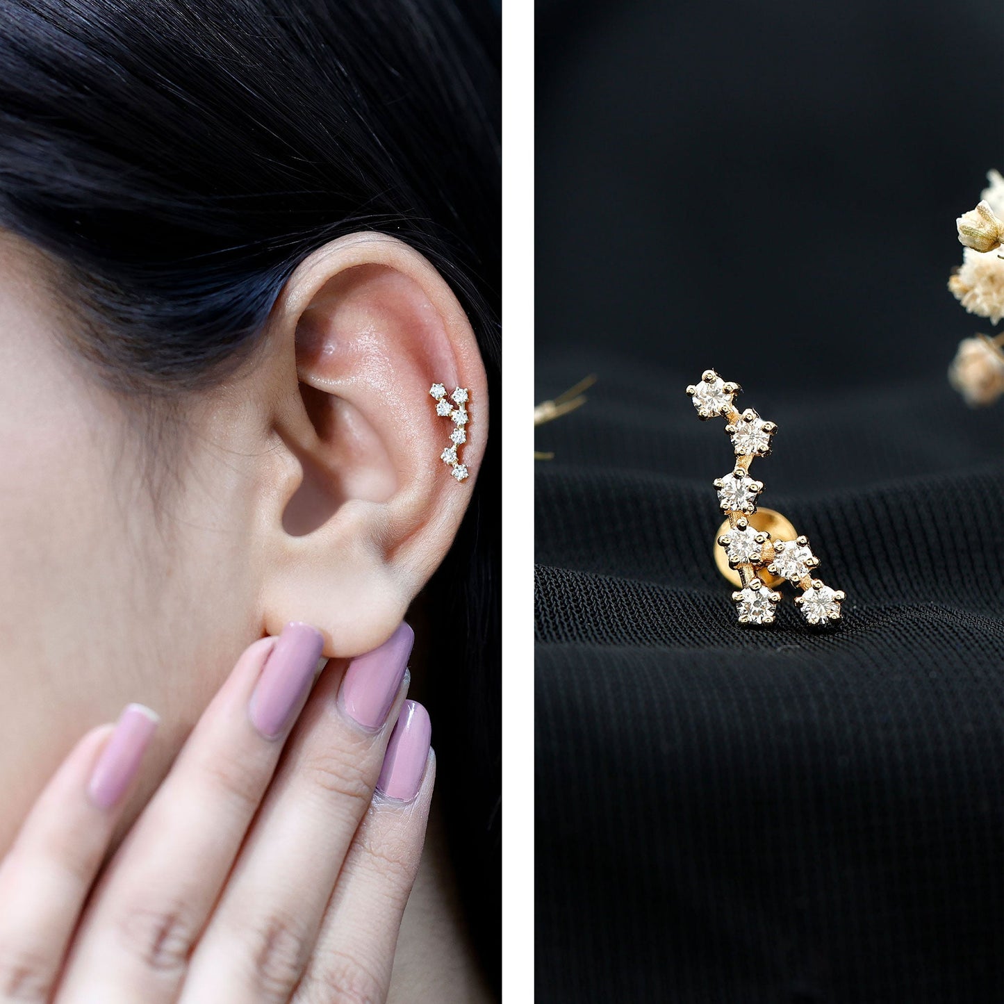 Diamond Virgo Constellation Earring for Cartilage Piercing