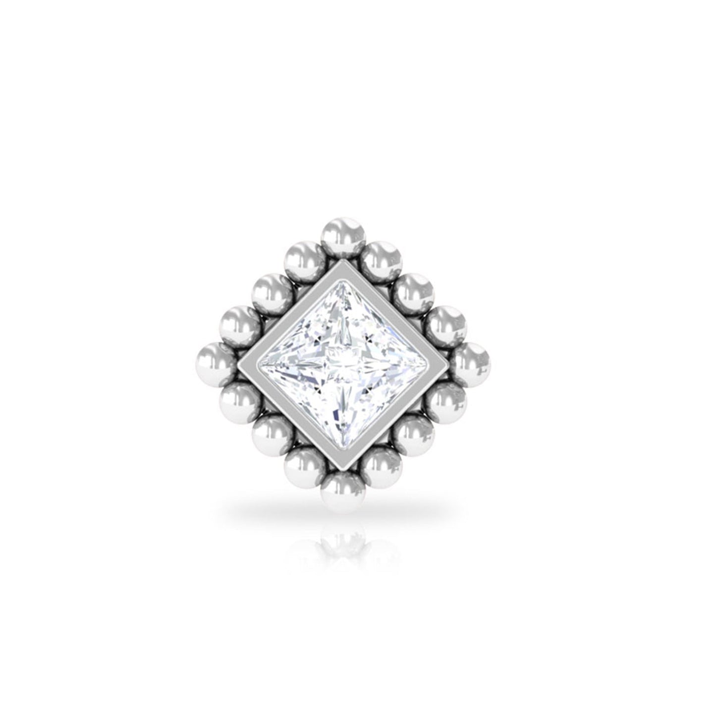 Princess Cut Diamond Solitaire Earring in Beaded Bezel Setting