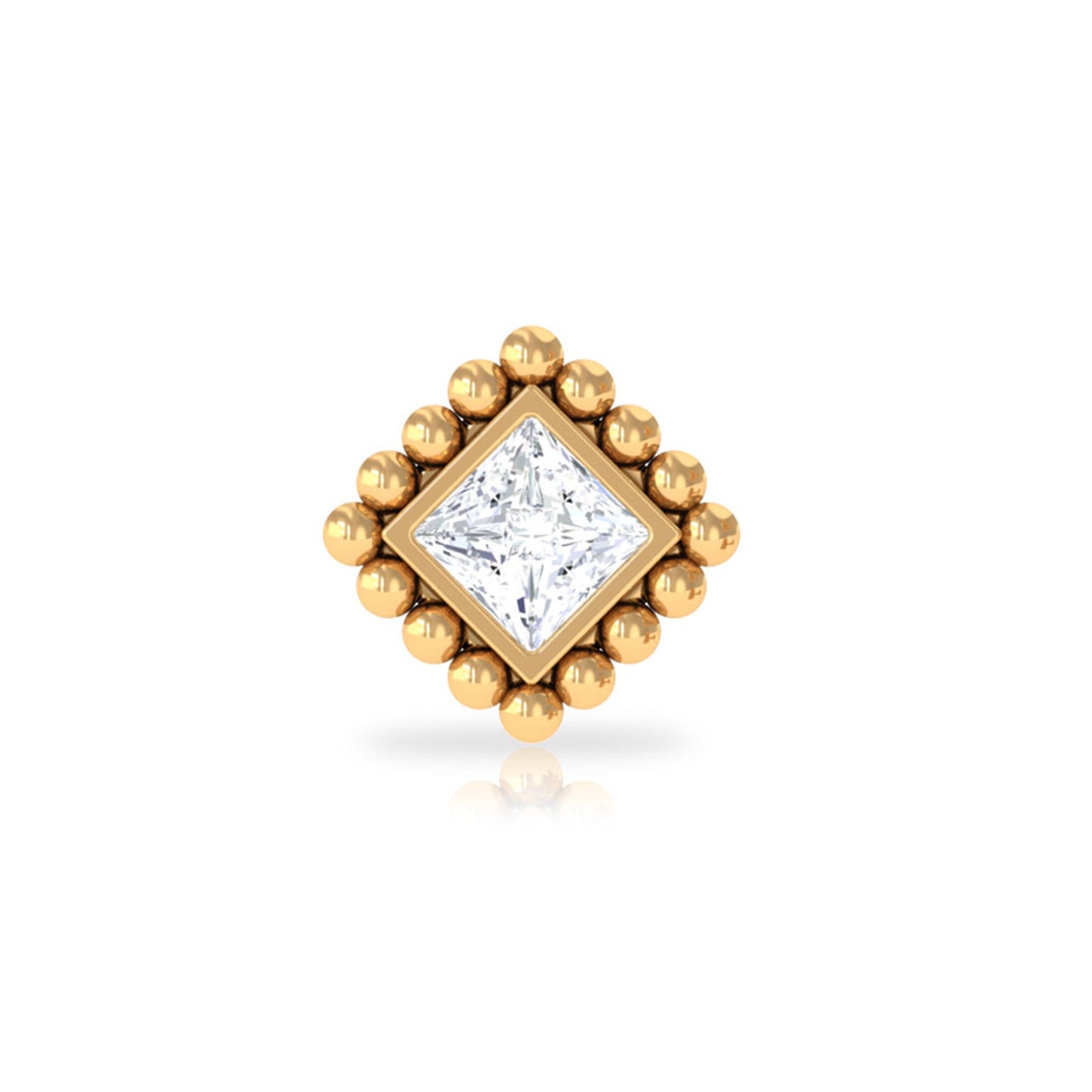 Princess Cut Diamond Solitaire Earring in Beaded Bezel Setting