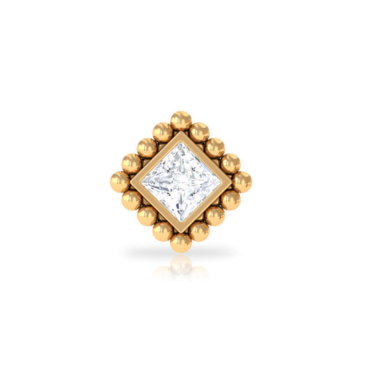 Princess Cut Diamond Solitaire Earring in Beaded Bezel Setting