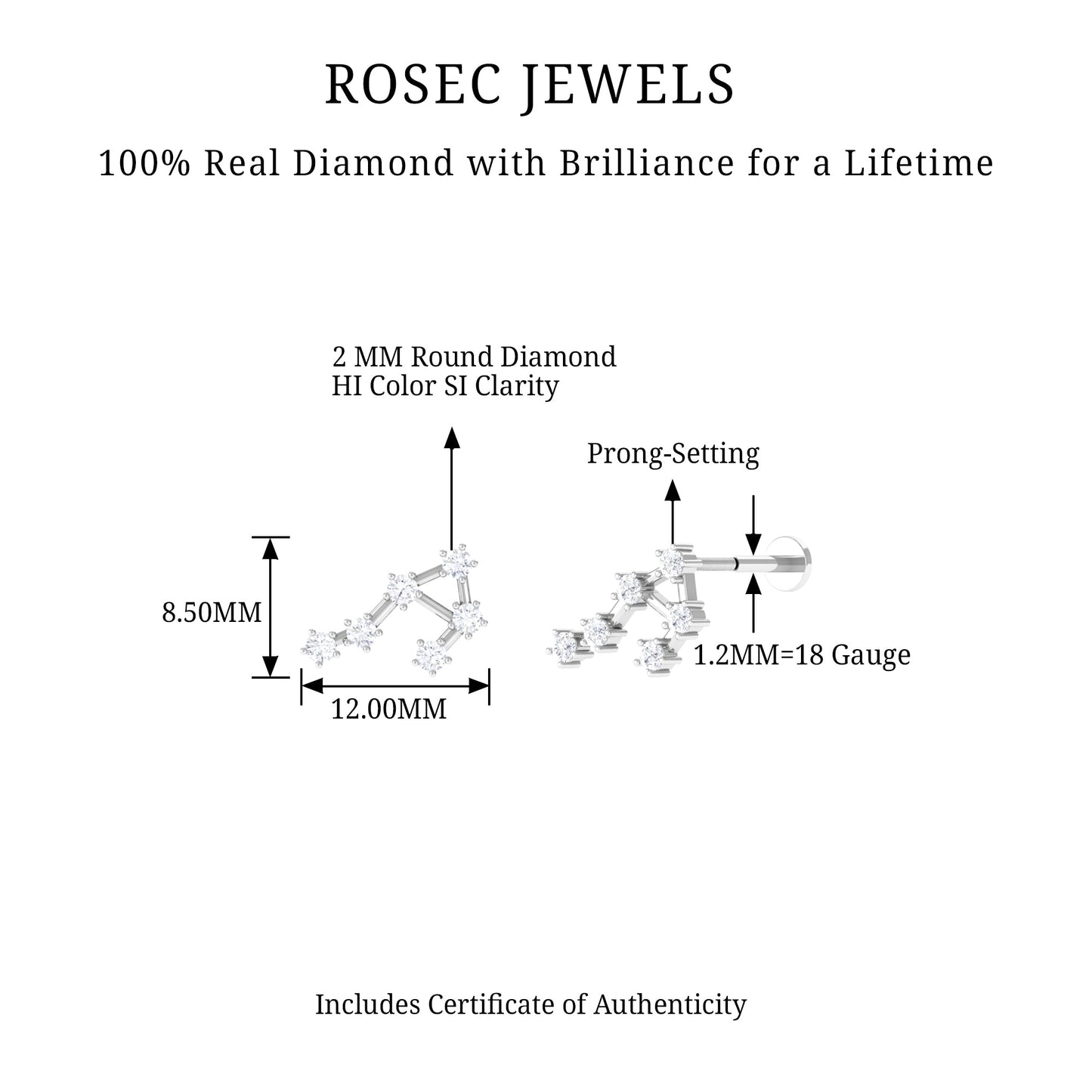 Certified Diamond Libra Constellation Piercing Earring