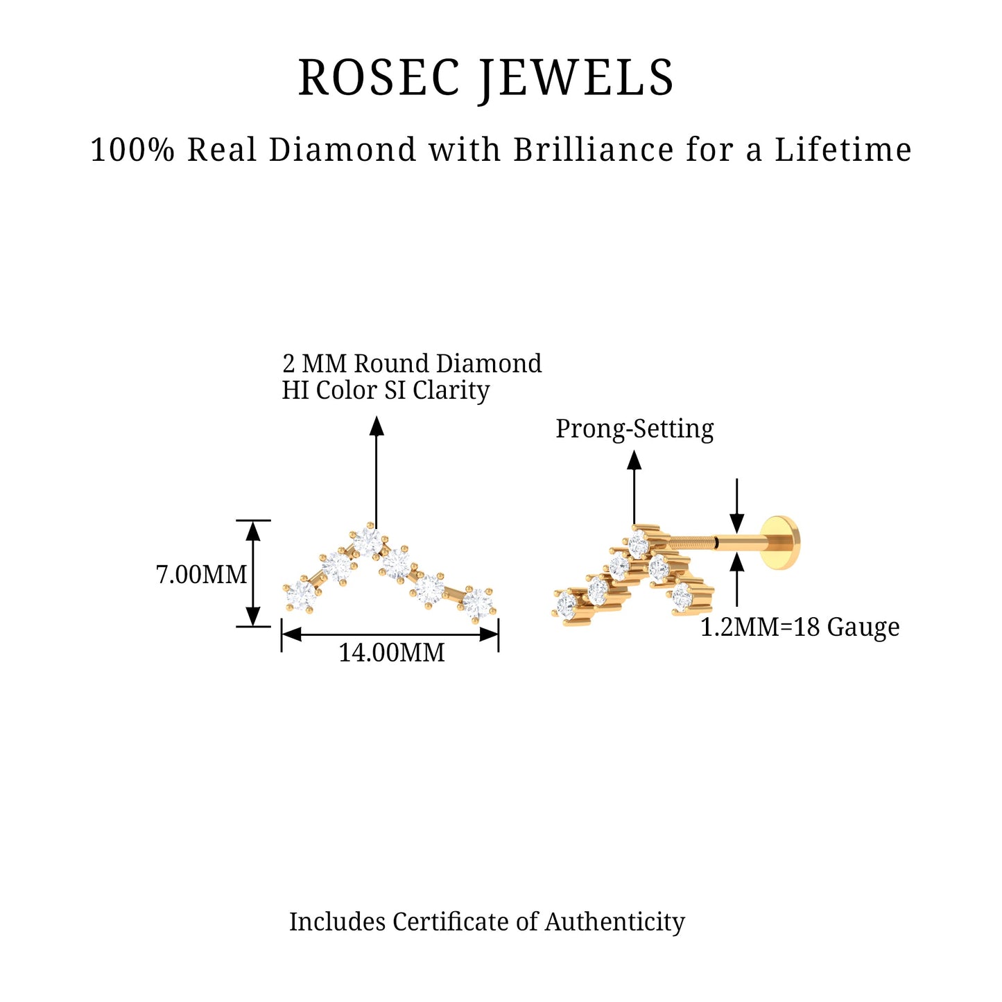 Diamond Pisces Zodiac Earring for Cartilage Piercing