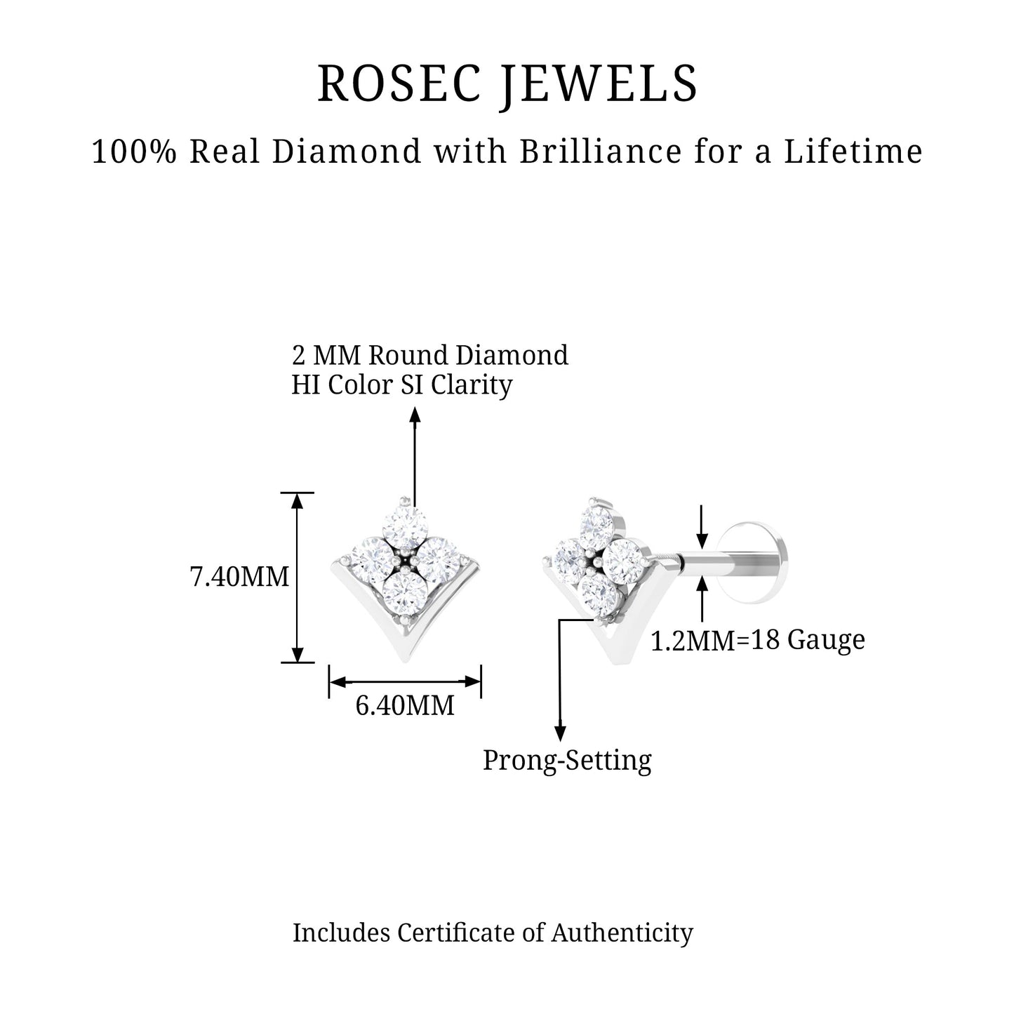 Diamond Cluster Upper Lobe Earring