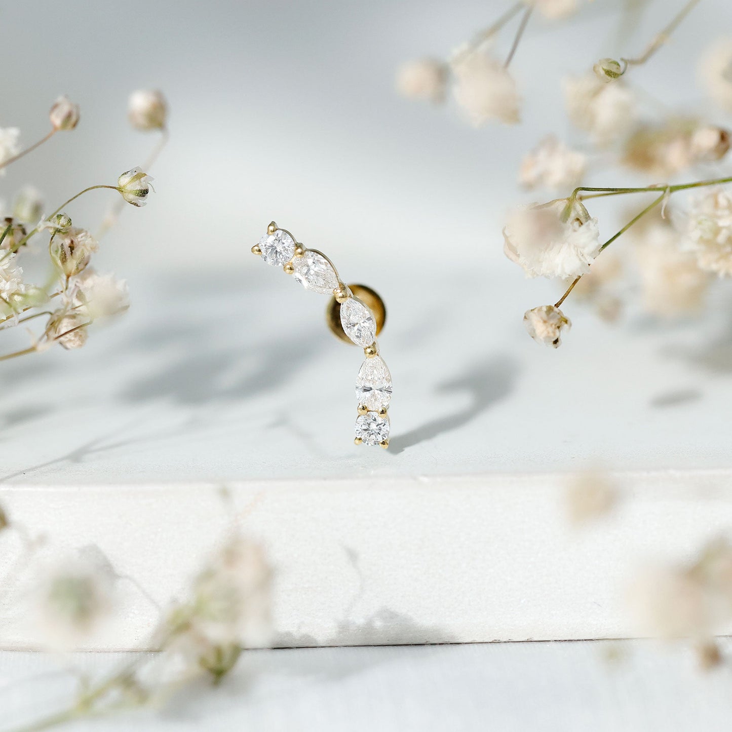 Pear Diamond Ear Crawler Earring for Helix Piercing