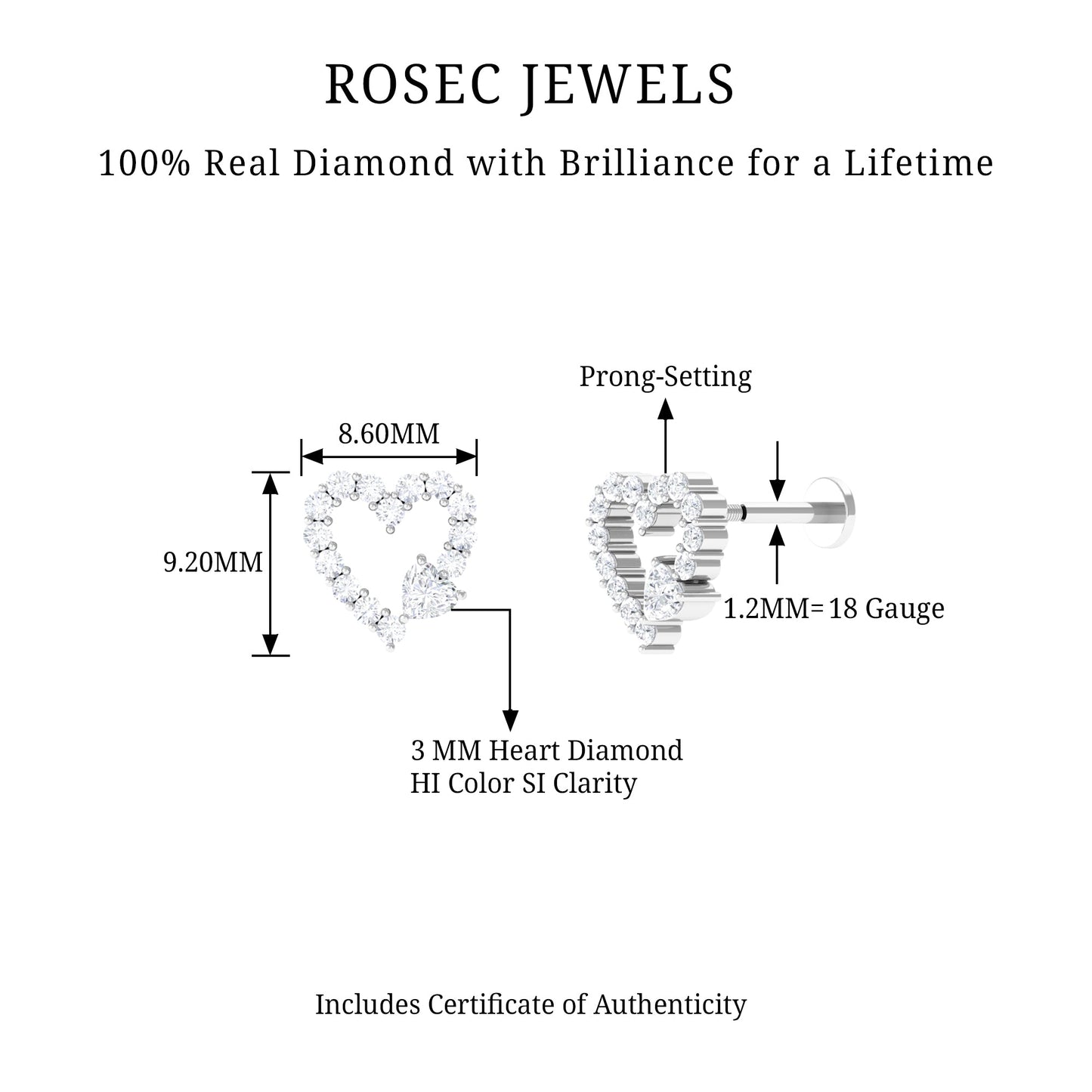 Diamond Heart Shape Cartilage Earring