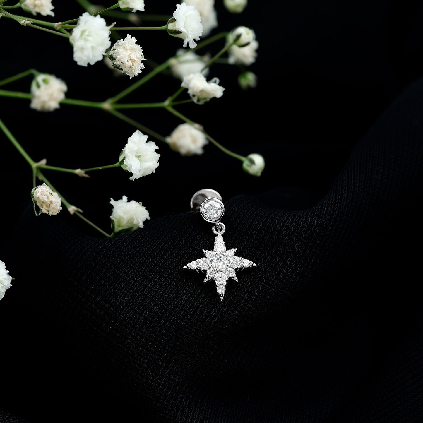 Moissanite Starburst Drop Earring for Cartilage Piercing