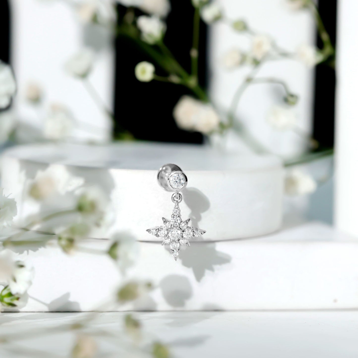 Moissanite Starburst Drop Earring for Cartilage Piercing