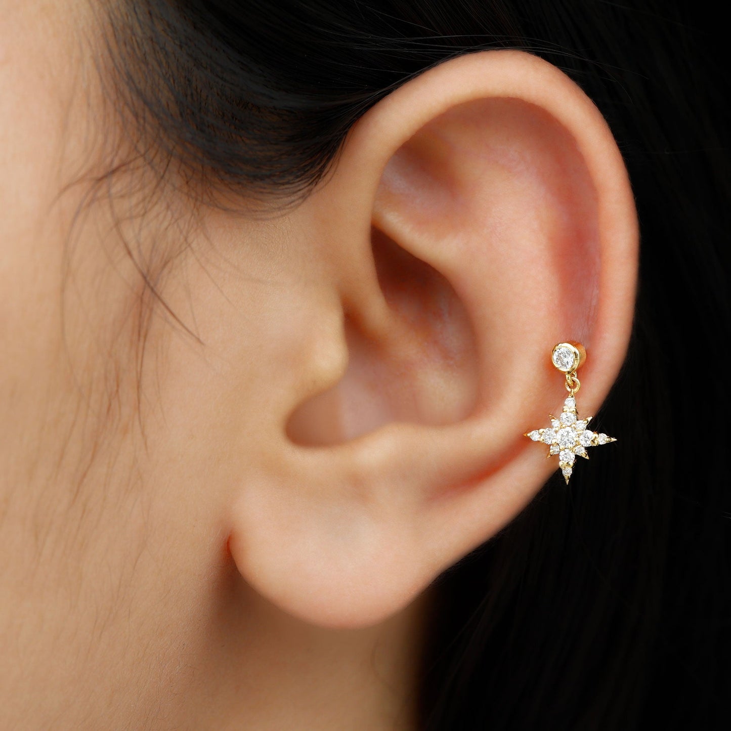 Moissanite Starburst Drop Earring for Cartilage Piercing