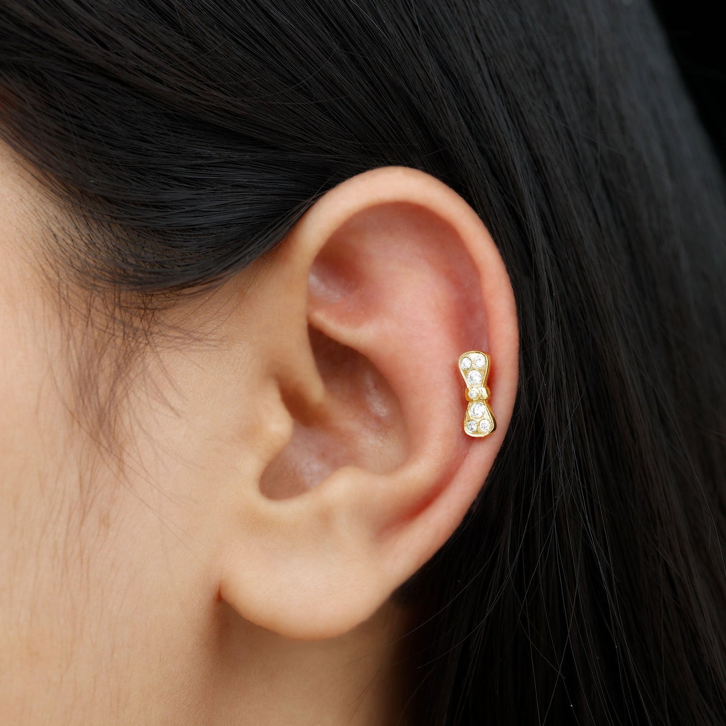 Moissanite Cute Bow Cartilage Earring with Certificate