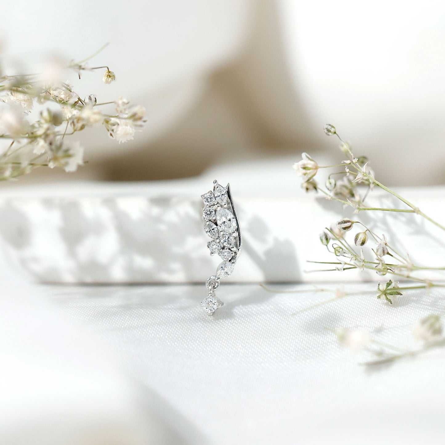 Unique Moissanite Wing Earring for Cartilage Piercing